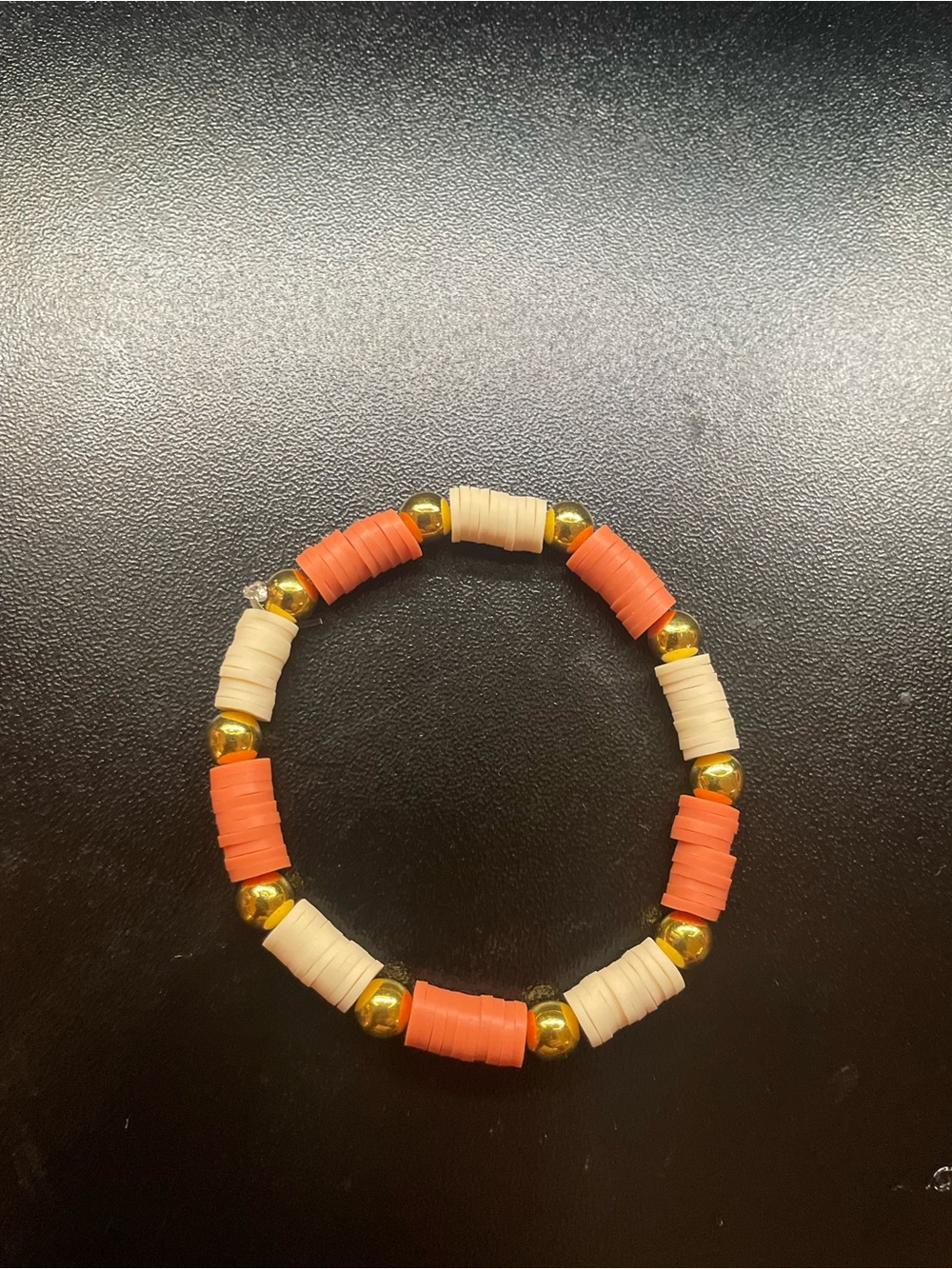 Handmade Orange and Cream Beaded Stretch Bracelet with Gold Accents